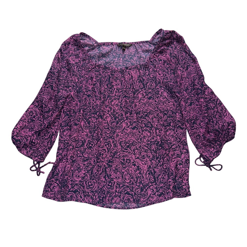 Banana Republic Paisley Print 3/4 Sleeve Tie Cuff V Neck Blouse‎ Women's Small